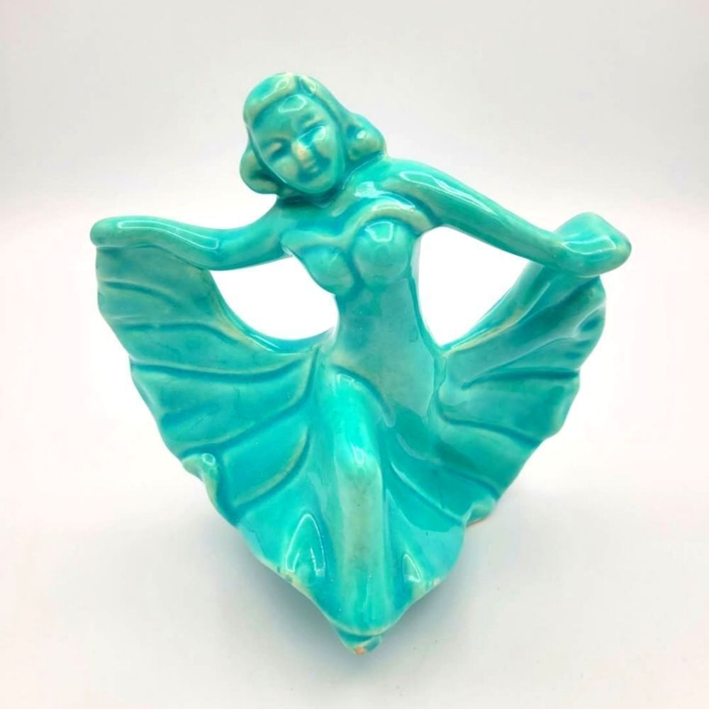 Vintage Monrovia Walker California Pottery Dancing Lady Aqua Blue Figurine